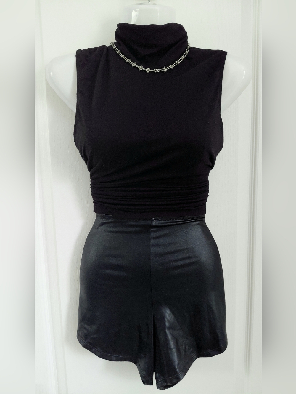 Black Faux Leather Women's Shorts XL